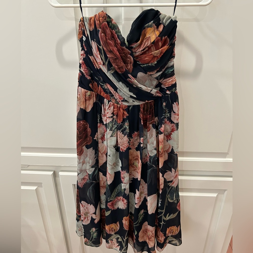 ASOS black floral strapless dress